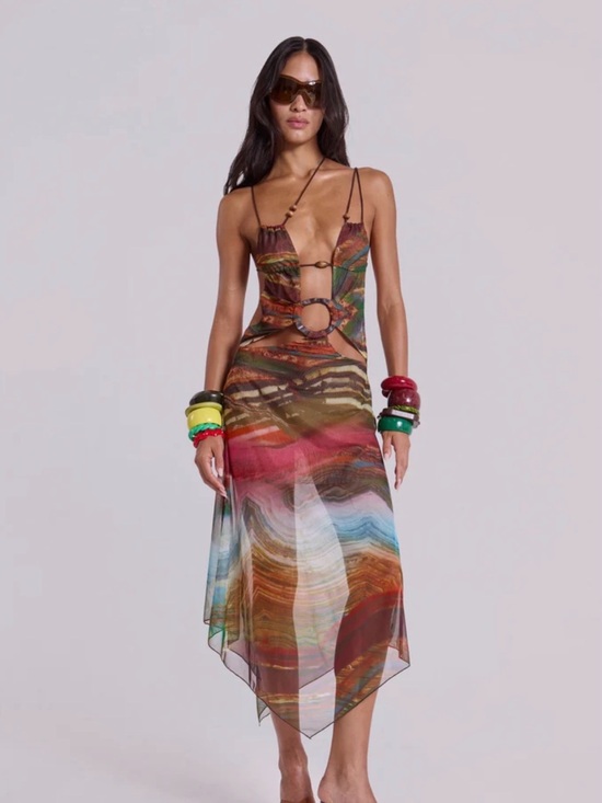 Jaded London Dresses & Skirts - Jaded London Wooden Trim Mesh Dress in Multi Size XS